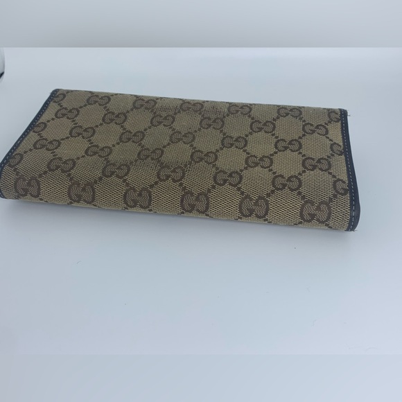 GUCCI HEART SIGNATURE JACQUARD GG BROWN LEATHER TRIM WALLET - Picture 2 of 11